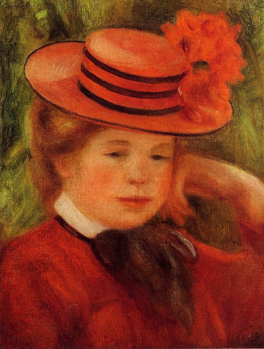 Молодая девушка в красной шляпе, Пьер Огюст Ренуар