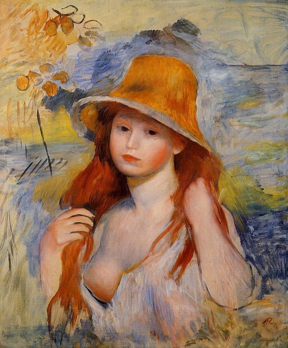Молодая женщина в соломенной шляпе, Пьер Огюст Ренуар