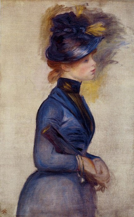 Young Woman in Bright Blue at the Conservatory, Pierre-Auguste Renoir