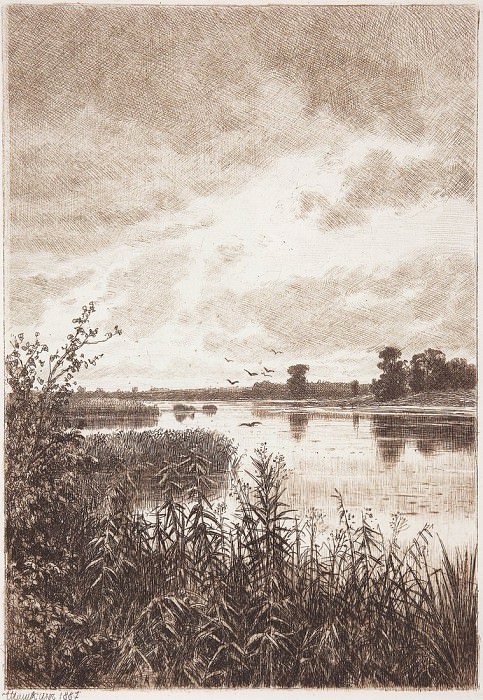 На реке после дождя. 1887 21х15, Иван Иванович Шишкин