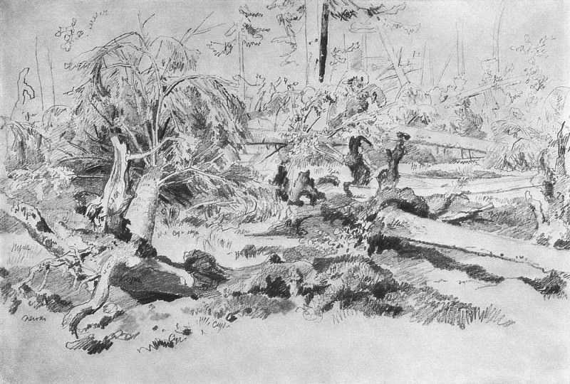 Поваленное дерево 1870-е 32х47, Иван Иванович Шишкин