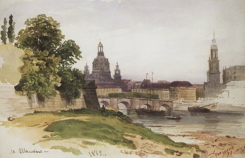 Dresden. Bridge of Augustus. 1862 16x24, 7, Ivan Ivanovich Shishkin