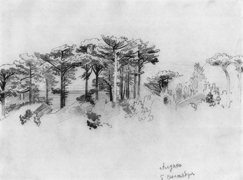 Pines over the sea. Alupka 1879 24, 6h33, 5, Ivan Ivanovich Shishkin