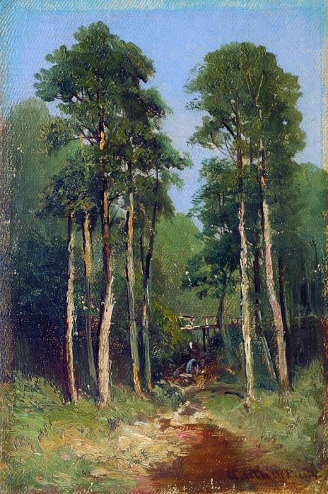 Forest Stream. Canvas on wood 25h16. 5, Ivan Ivanovich Shishkin