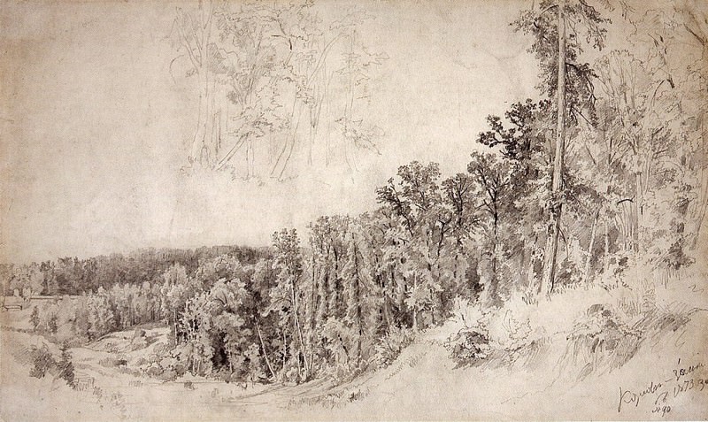 ravine Kozlovka-hiding-place. With trees. 1873 36, 4h60, 4, Ivan Ivanovich Shishkin