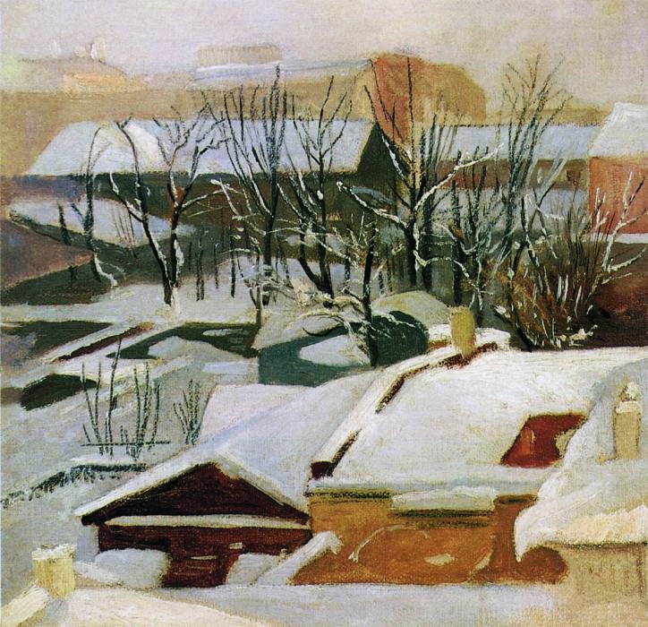 City roof in winter 1880-1890-s 22x22. 5, Ivan Ivanovich Shishkin