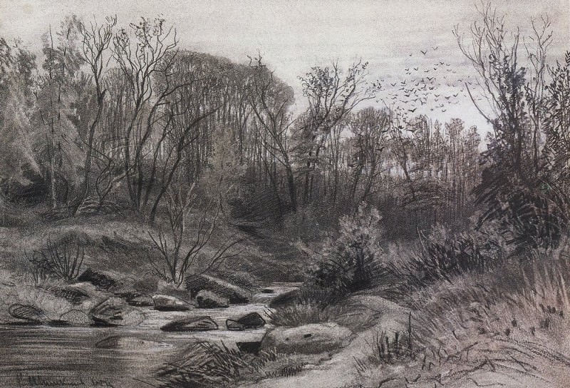 Forest Stream. Evening 1871 29, 7h43, 3, Ivan Ivanovich Shishkin