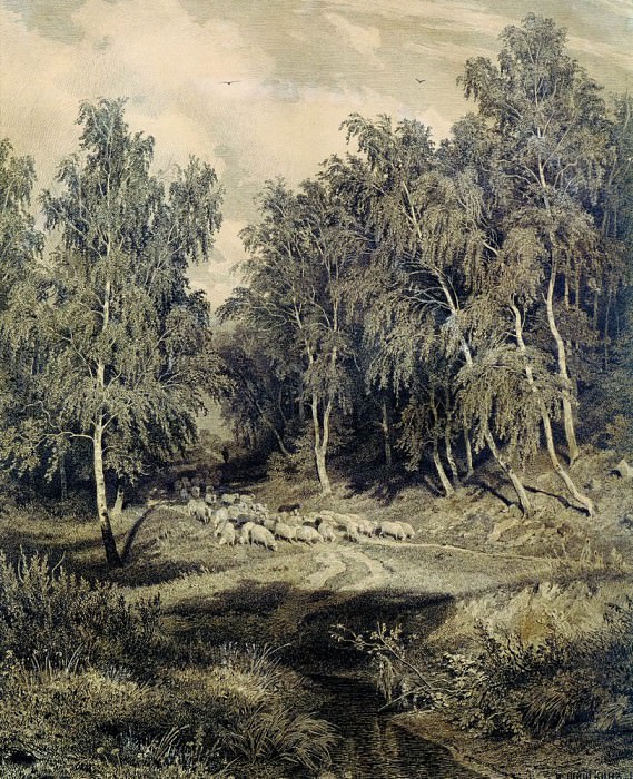 Пейзаж с гуртом овец 1870-Е. Офорт, Иван Иванович Шишкин