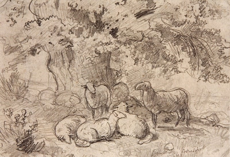 Овцы под дубом. 1862-1864 13х19, Иван Иванович Шишкин