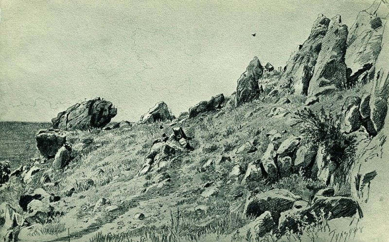 Rocks on the beach. Gurzuf 1879 28, 8h45. 8, Ivan Ivanovich Shishkin