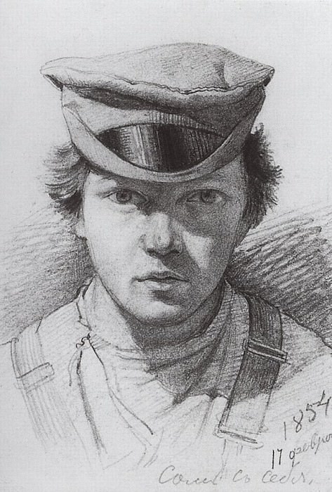 Self-Portrait 1854. Paper, graphite. pencil. 13. 3h9, 6, Ivan Ivanovich Shishkin