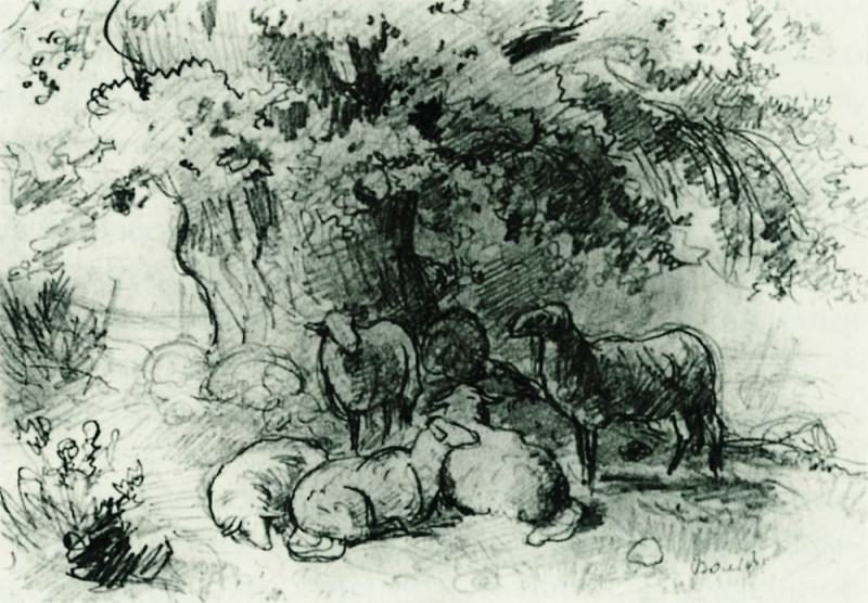 Стадо овец под дубом 1863 13х19, Иван Иванович Шишкин