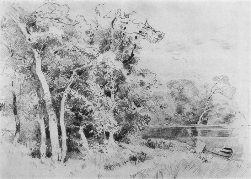 grove on the shore of the pond 1870 27h37, 5, Ivan Ivanovich Shishkin