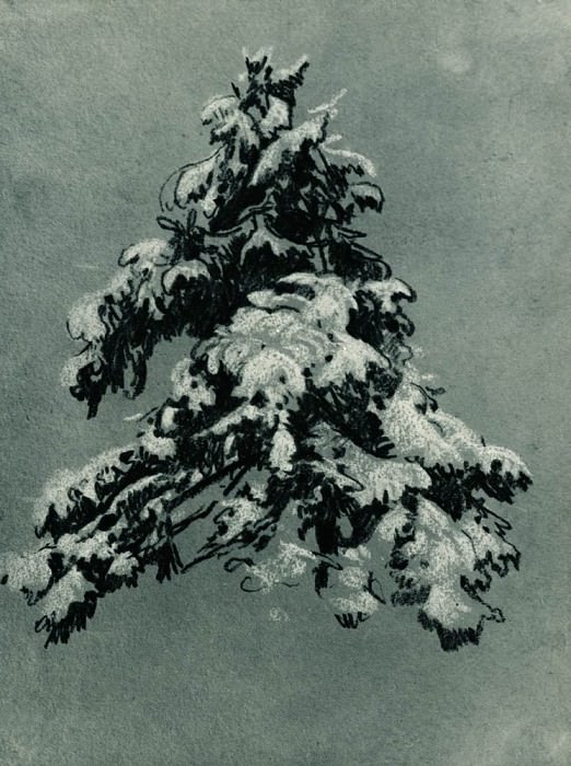 Сосна под снегом 1890 20х15, Иван Иванович Шишкин