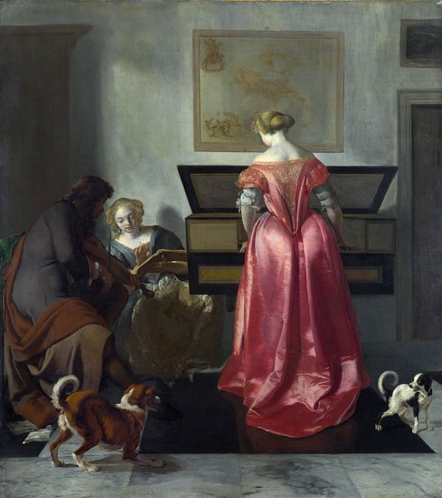 Jacob Ochtervelt – Two Women and a Man making Music, Part 4 National Gallery UK