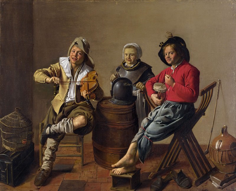 Jan Molenaer – Two Boys and a Girl making Music, Part 4 National Gallery UK