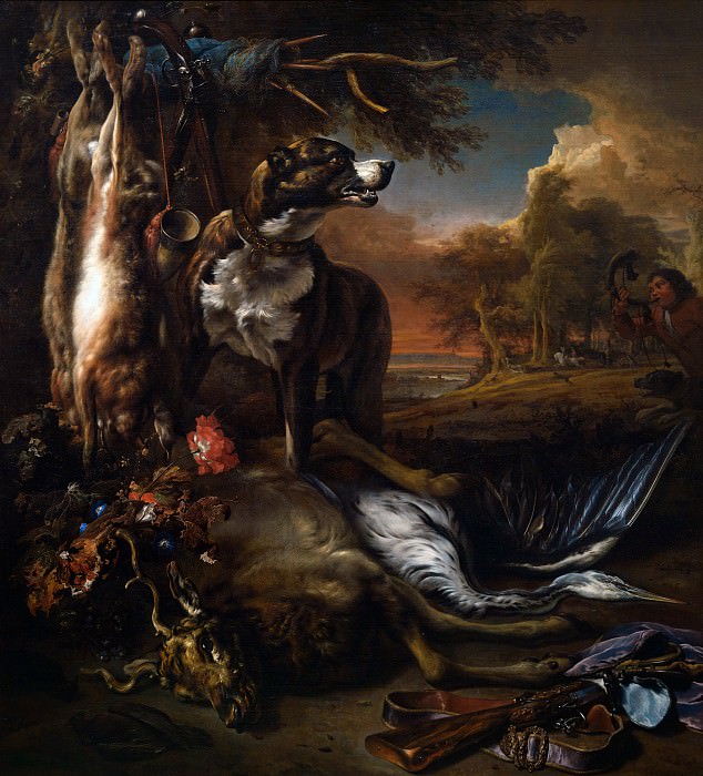 Jan Weenix – A Deerhound with Dead Game and Implements of the Chase, Part 4 National Gallery UK