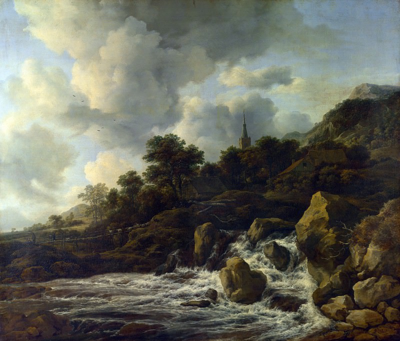 Jacob van Ruisdael – A Waterfall at the Foot of a Hill, near a Village, Part 4 National Gallery UK