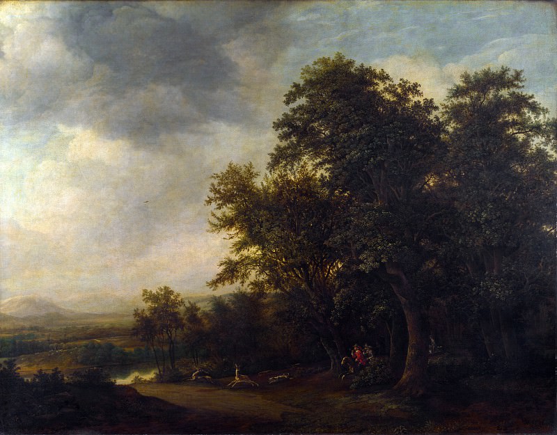 Jan de Lagoor – A Woody Landscape with a Stag Hunt, Part 4 National Gallery UK