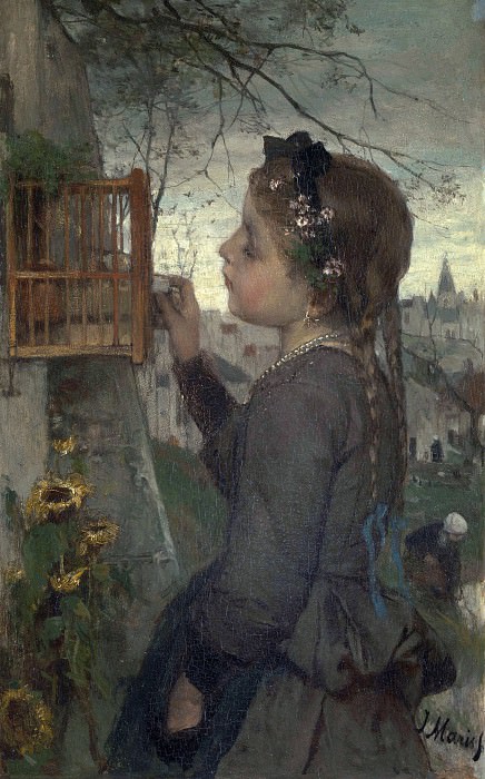Jacob Maris – A Girl feeding a Bird in a Cage, Part 4 National Gallery UK