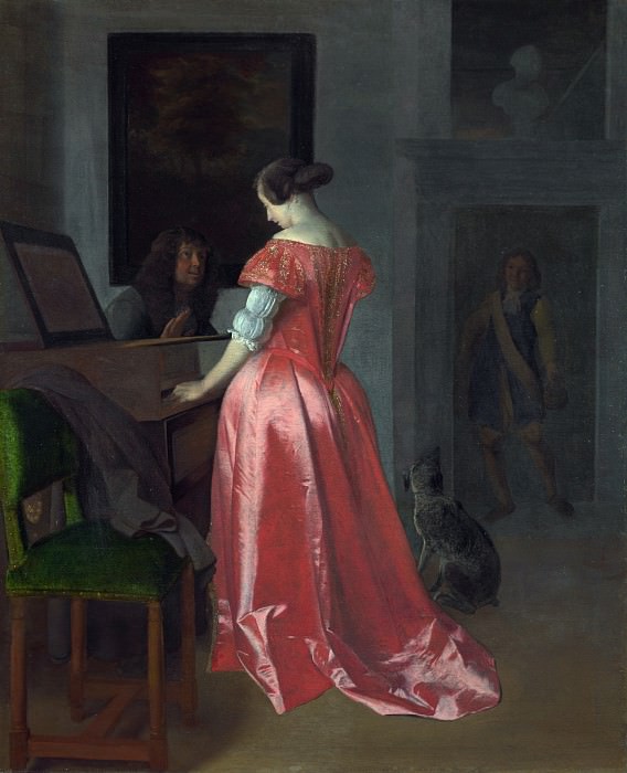 Jacob Ochtervelt – A Woman standing at a Harpsichord, a Man seated by her, Part 4 National Gallery UK