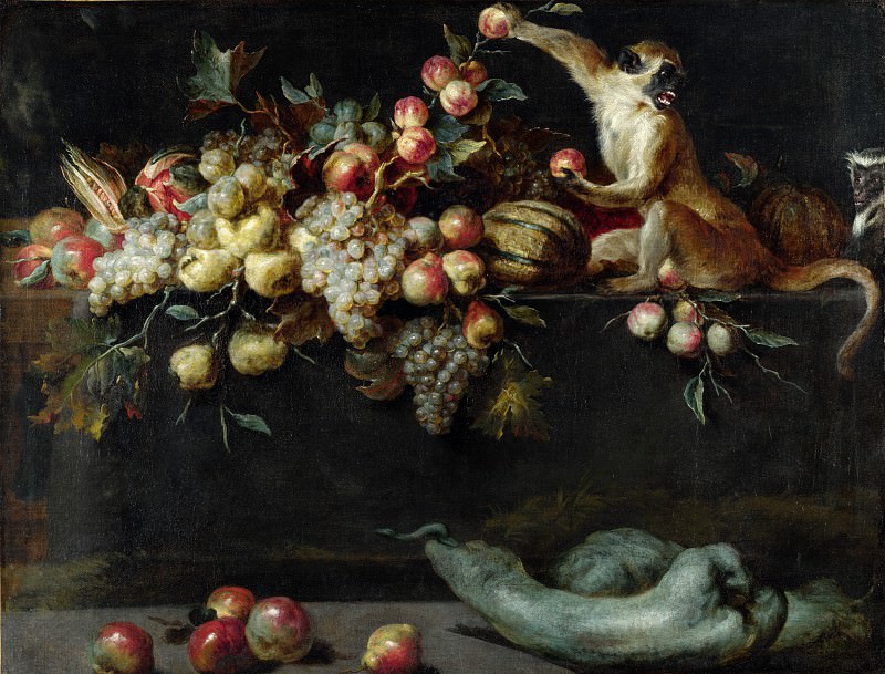 Ян Рос – Натюрморт с фруктамии и овощами с двумя обезъянками, Часть 4 Национальная галерея
