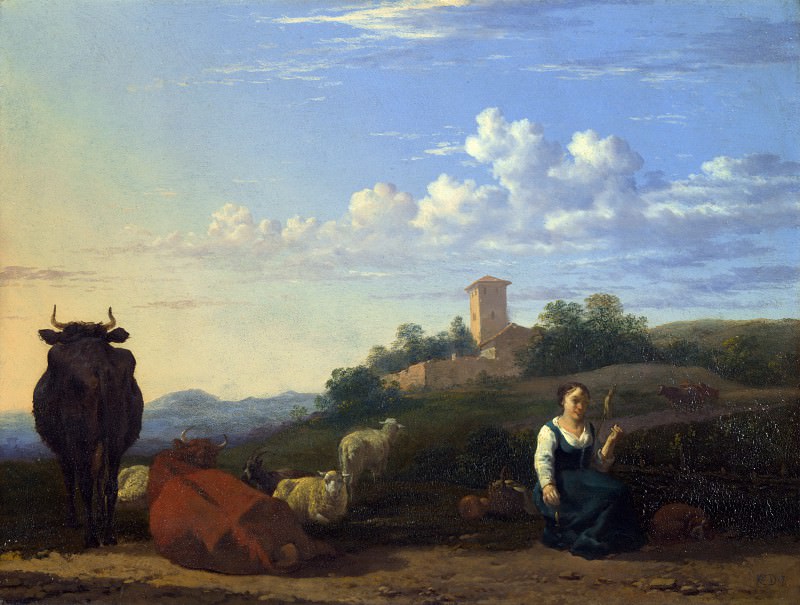 Karel Dujardin – A Woman with Cattle and Sheep in an Italian Landscape, Part 4 National Gallery UK