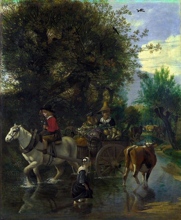 Jan Siberechts – A Cowherd passing a Horse and Cart in a Stream, Part 4 National Gallery UK