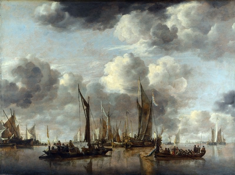 Jan van de Cappelle – A Shipping Scene with a Dutch Yacht firing a Salute, Part 4 National Gallery UK