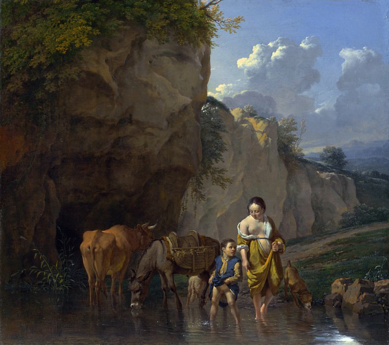 Karel Dujardin – A Woman and a Boy with Animals at a Ford, Part 4 National Gallery UK