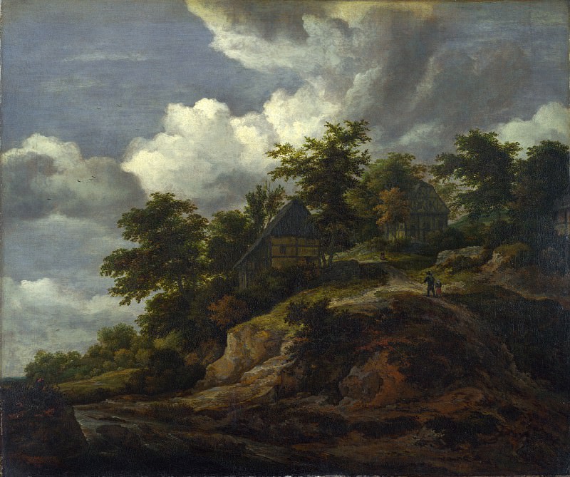 Jacob van Ruisdael – A Rocky Hill with Three Cottages, a Stream at its Foot, Part 4 National Gallery UK