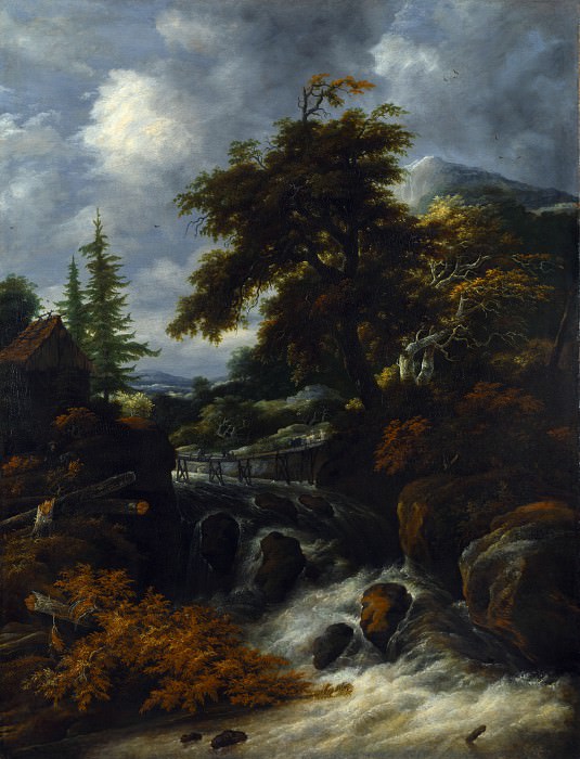 Jacob Salomonsz. van Ruysdael – A Waterfall by a Cottage in a Hilly Landscape, Part 4 National Gallery UK