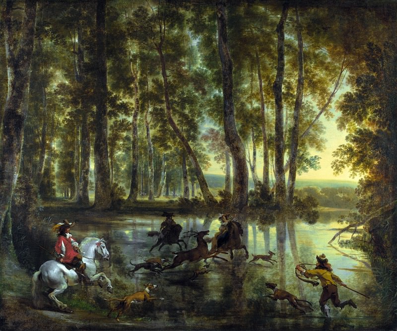 Jan Hackaert and Nicolaes Berchem – A Stag Hunt in a Forest, Part 4 National Gallery UK