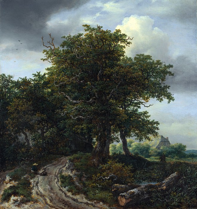 Jacob van Ruisdael – A Road winding between Trees towards a Distant Cottage, Part 4 National Gallery UK