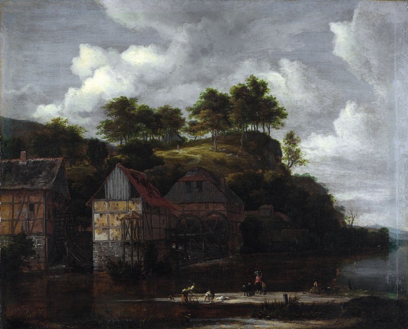 Якоб ван Рейсдаль – Пейзаж с тремя водяными мельницами и прачками, Часть 4 Национальная галерея