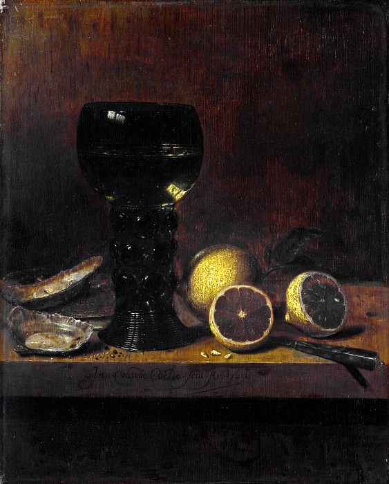 Jan van de Velde – Still Life – A Goblet of Wine, Oysters and Lemons, Part 4 National Gallery UK