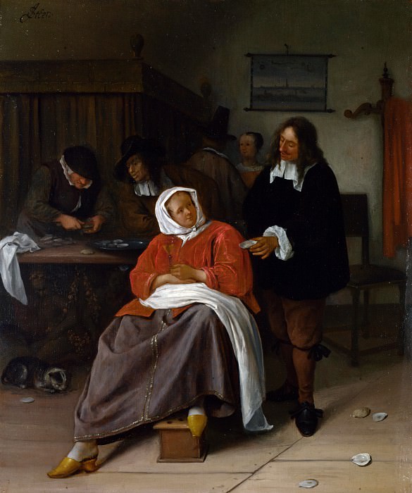 Jan Steen – An Interior with a Man offering an Oyster to a Woman, Part 4 National Gallery UK