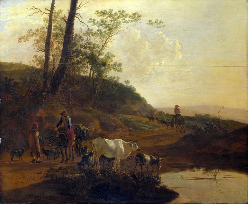 Jan Both – Men with an Ox and Cattle by a Pool, Part 4 National Gallery UK