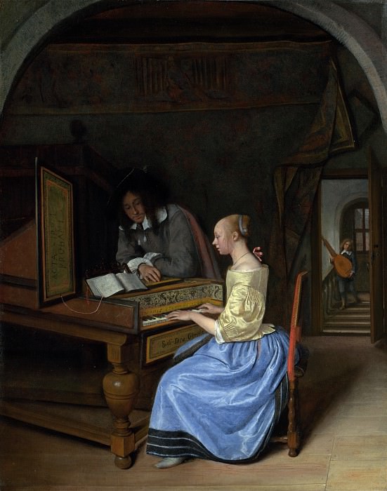 Ян Стен – Молодая женщина, играющая кавалеру на клавесине, Часть 4 Национальная галерея