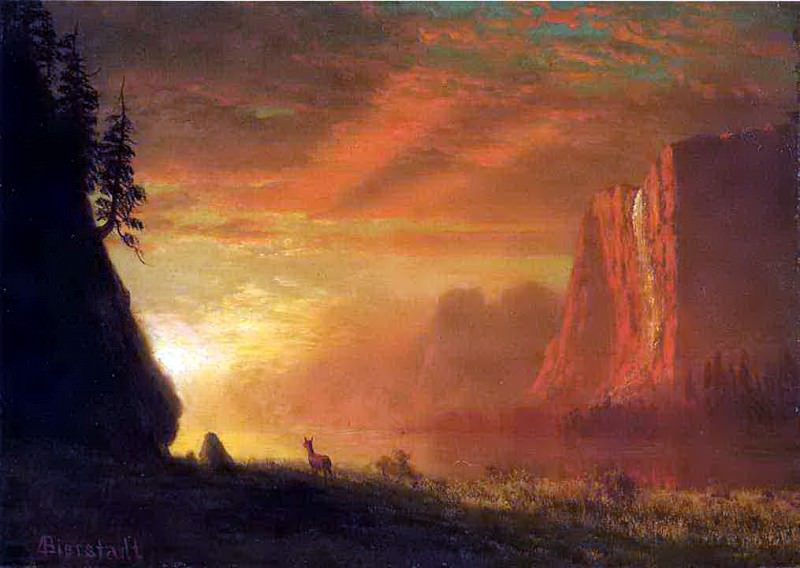 Bierstadt Albert Deer at Sunset, Albert Bierstadt