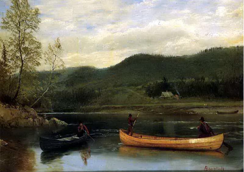 Bierstadt Albert Men in Two Canoes, Albert Bierstadt