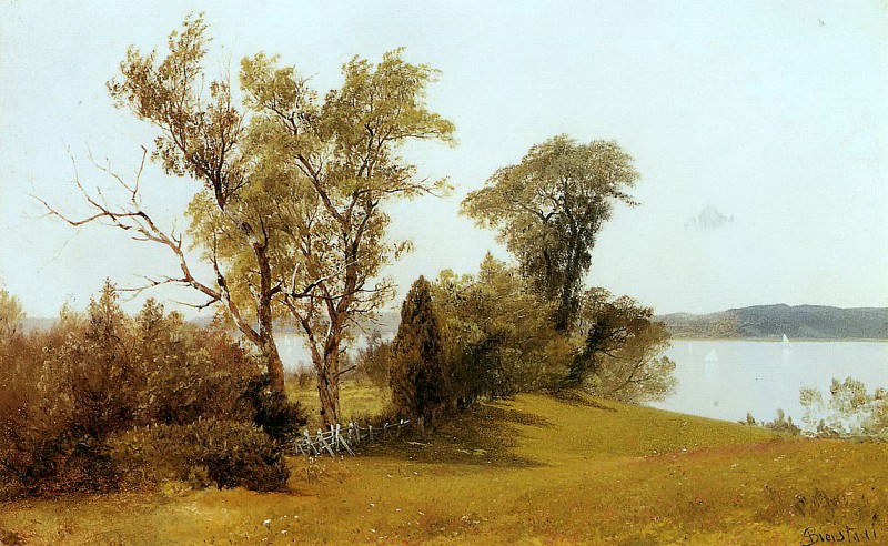 Bierstadt Albert Sailboats on the Hudson at Irvington, Albert Bierstadt