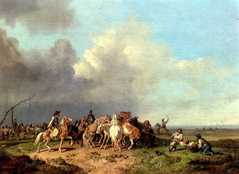 Бюркель, Хайнрих – Загон лошадей для клеймения, Немецкие художники