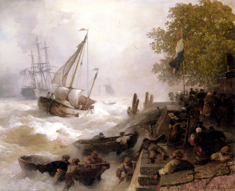 Андреас Ахенбах Вход в гавань при бушующем море, Немецкие художники