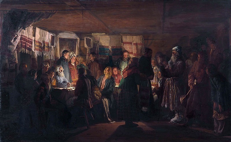 The arrival of the sorcerer at a peasant wedding, Vasily Maksimov