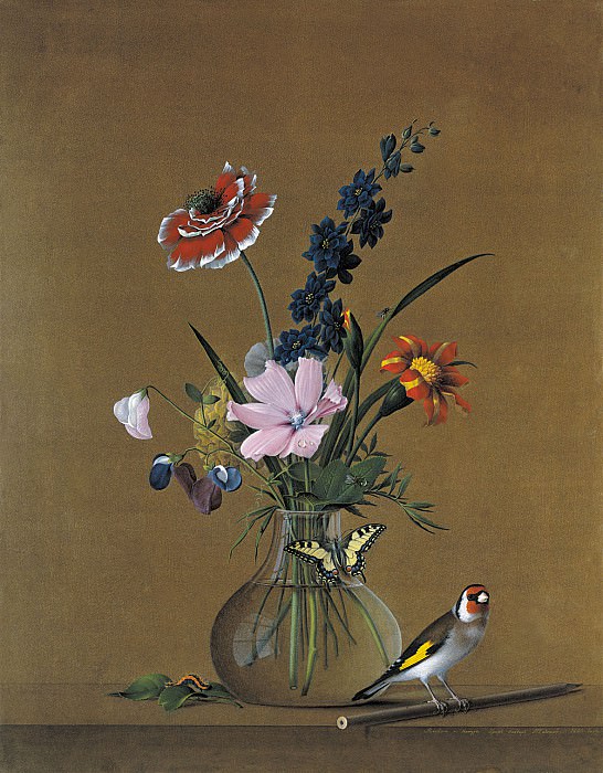 Bouquet of flowers, butterfly and bird, Fedor Tolstoy