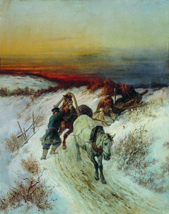 Winter road. Return from hunting, Nikolay Sverchkov