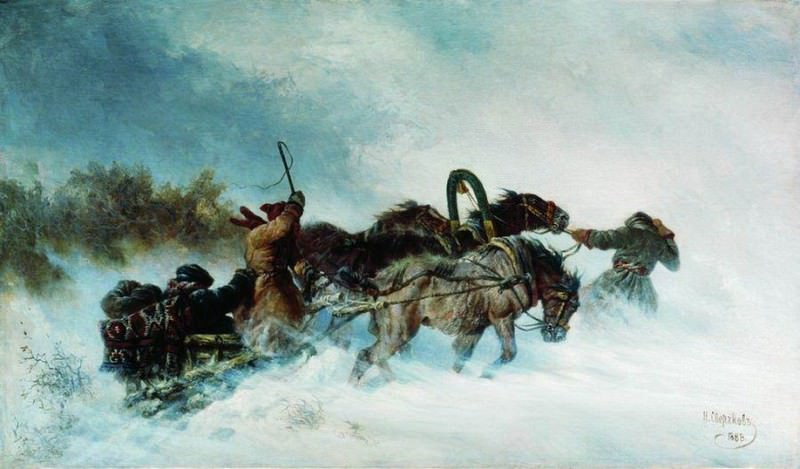Troika in winter, Nikolay Sverchkov