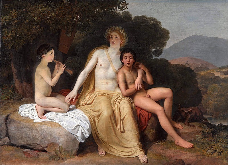 Apollo, Hyacinth and Cypress practicing music and singing