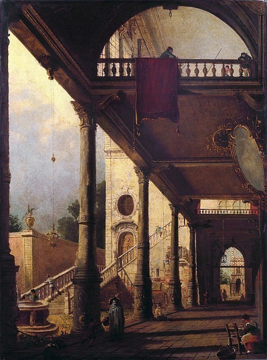 Interior view of the courtyard with a garden. Loggia in Venice. Second half of the 18th century